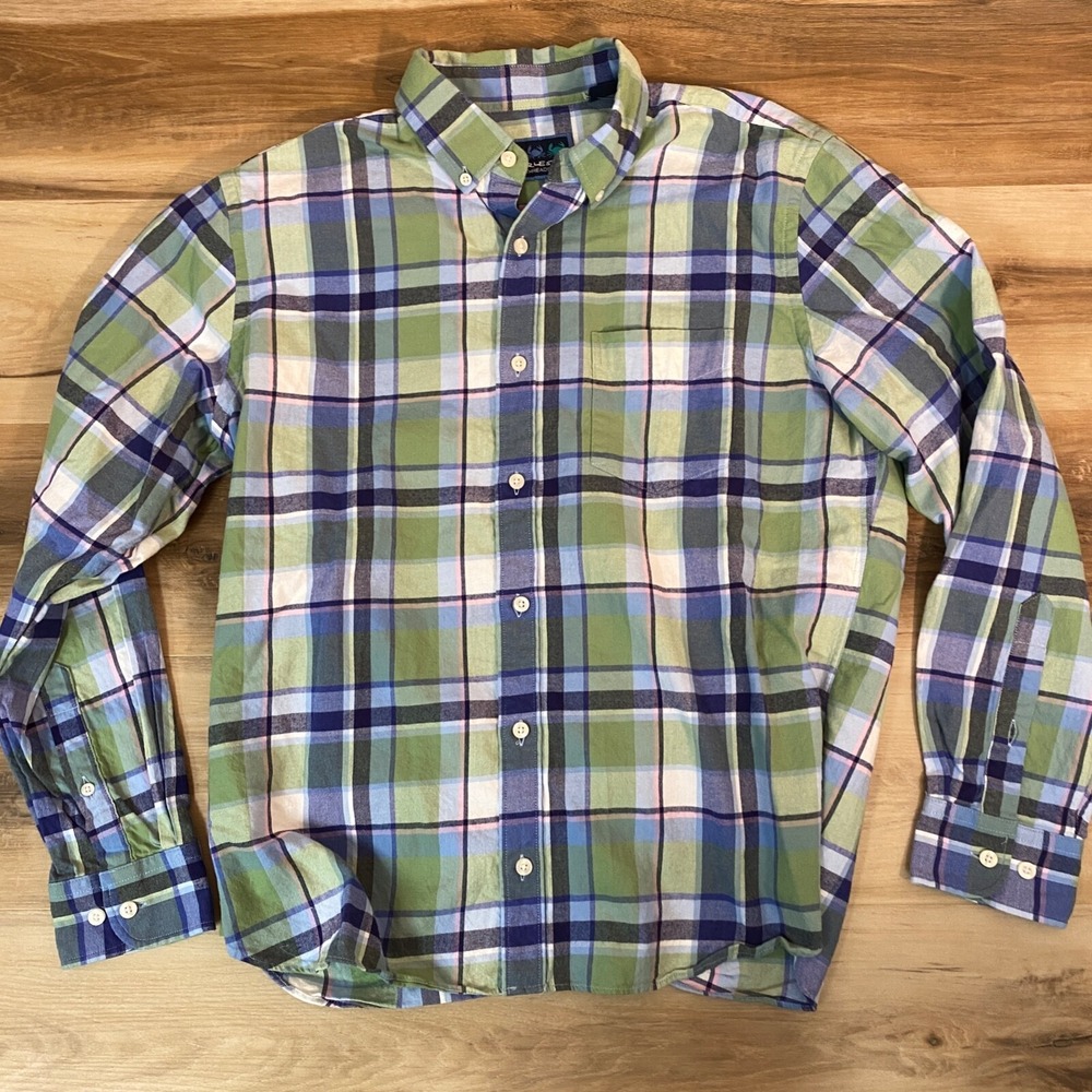 Charleston Threads Flannel Shirt‎ Mens Large Blue Green Lightweight Plaid